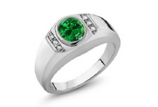 Lab-Created Round Emerald Cubic Zirconia Silver Elegant Gorgeous Fine Ring
