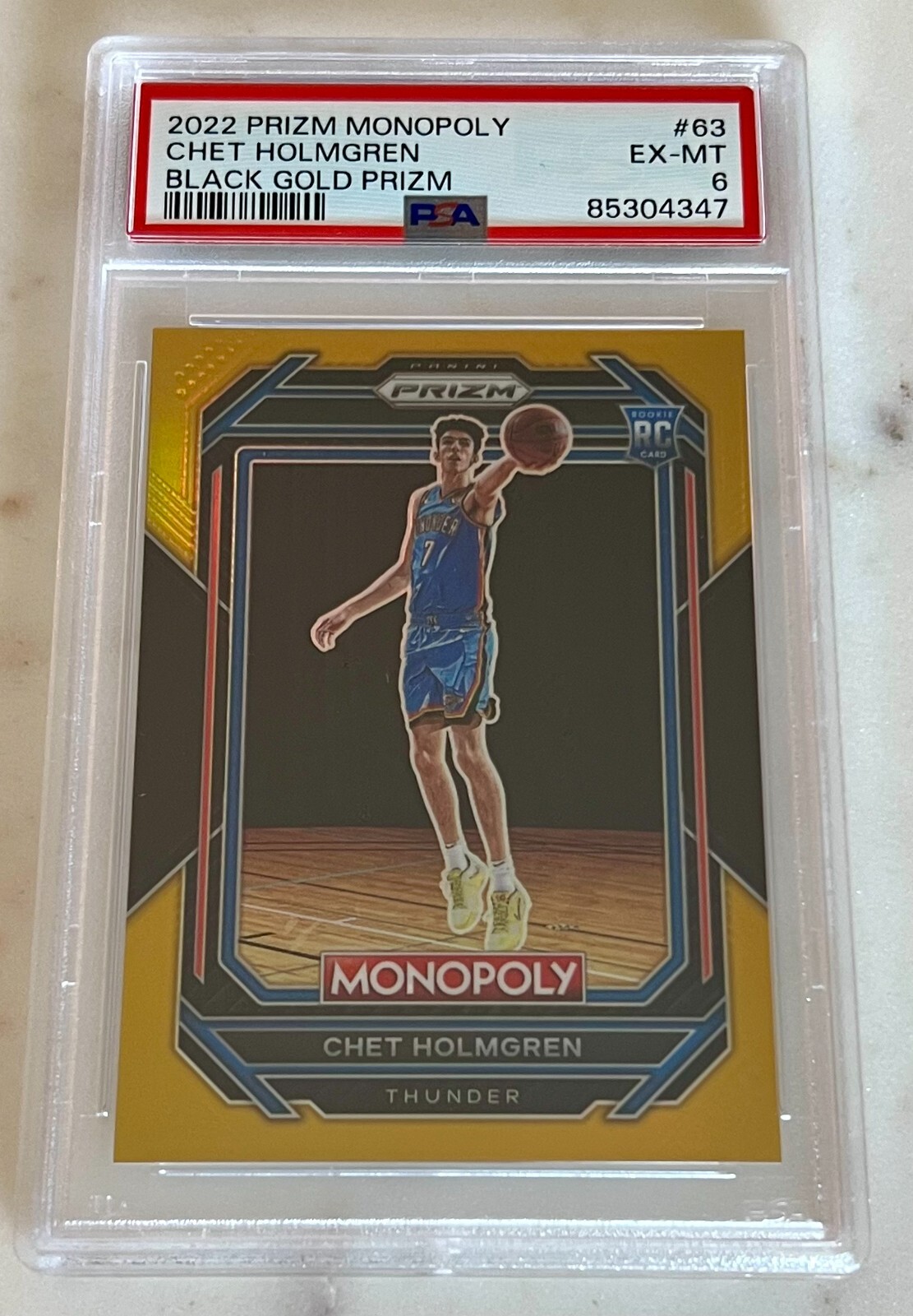 2022-23 Prizm Basketball Monopoly Chet Holmgren Rc Rookie #63 Black Gold /5 NBA