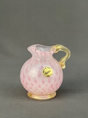 Murano Alfredo Barbini Glass Cream Pitcher with Controlled Bubbles & Gold Flecks
