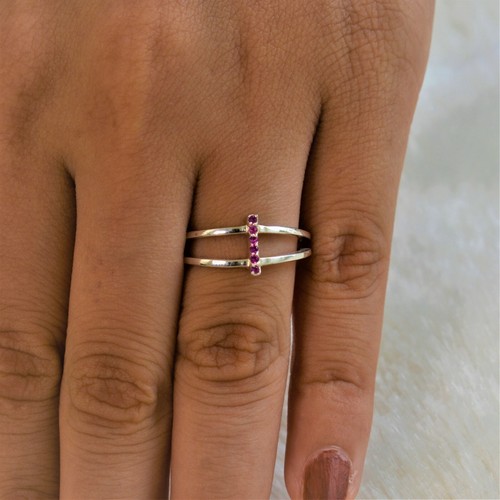 FACETED RUBY LAB-CREATED GEMSTONE 925 STERLING SILVER HANDMADE JEWELRY RING 6.5 - Picture 2 of 6