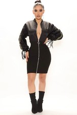 Fashion Nova Women's Bomber Jacket Mini Dress S Small Ruched Knitted Sexy