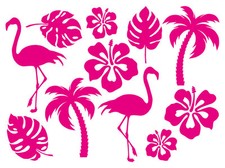 TROPICAL AUFKLEBER Flamingo Palmen Hawaii Blumen Tropische Blätter Deko Sticker