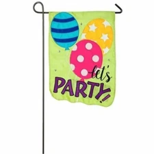 **OPEN FLAG** Let's Party Balloons Evergreen APPLIQUE Garden Flag 12.5” x 18”