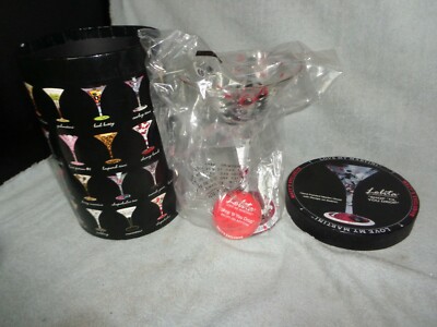 Lolita SHOP TILL YOU DROP 7 Ounce oz Hand Painted MARTINI Glass With Container