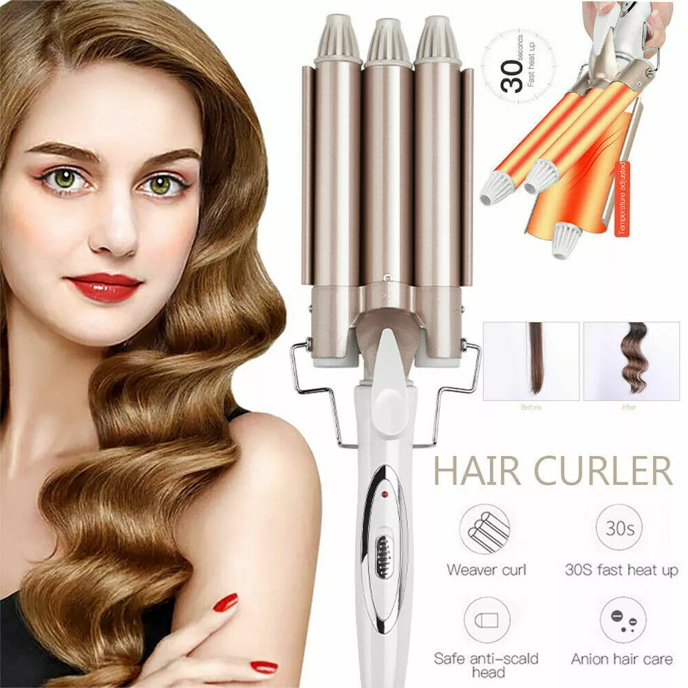 Triple Barrel Ceramic Hair Curler Curling Salon Styler Crimper Wave Waver  Iron