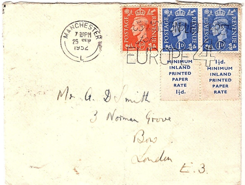 1952 Low Value Definitive 1d Booklet Stamps with slogan Cancel Postage Europe