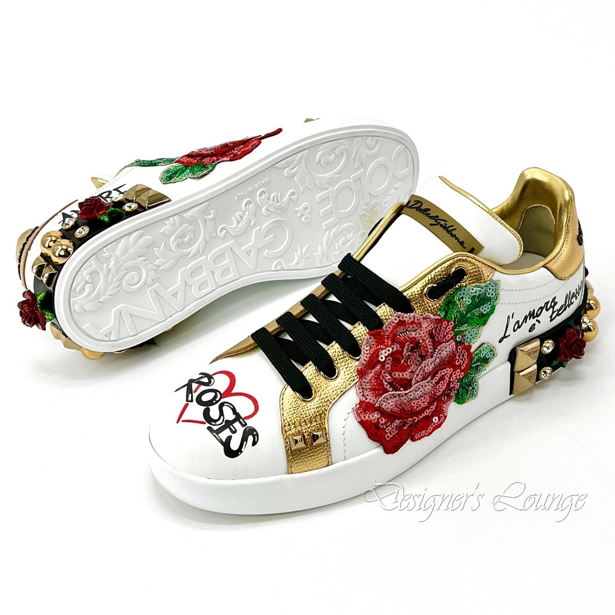美品 DOLCE ＆ GABBANA ペイント スニーカー 37.5 NEW DOLCE & GABBANA Leather EU 37 Roses Amore Sequined Crystal