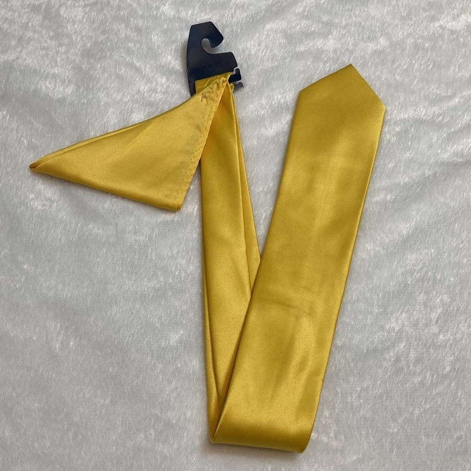UMO LORENZO 2 ПК твердый галстук и соответствующий носовой платок комплект желтый для мужчин - Изображение 3 из 4