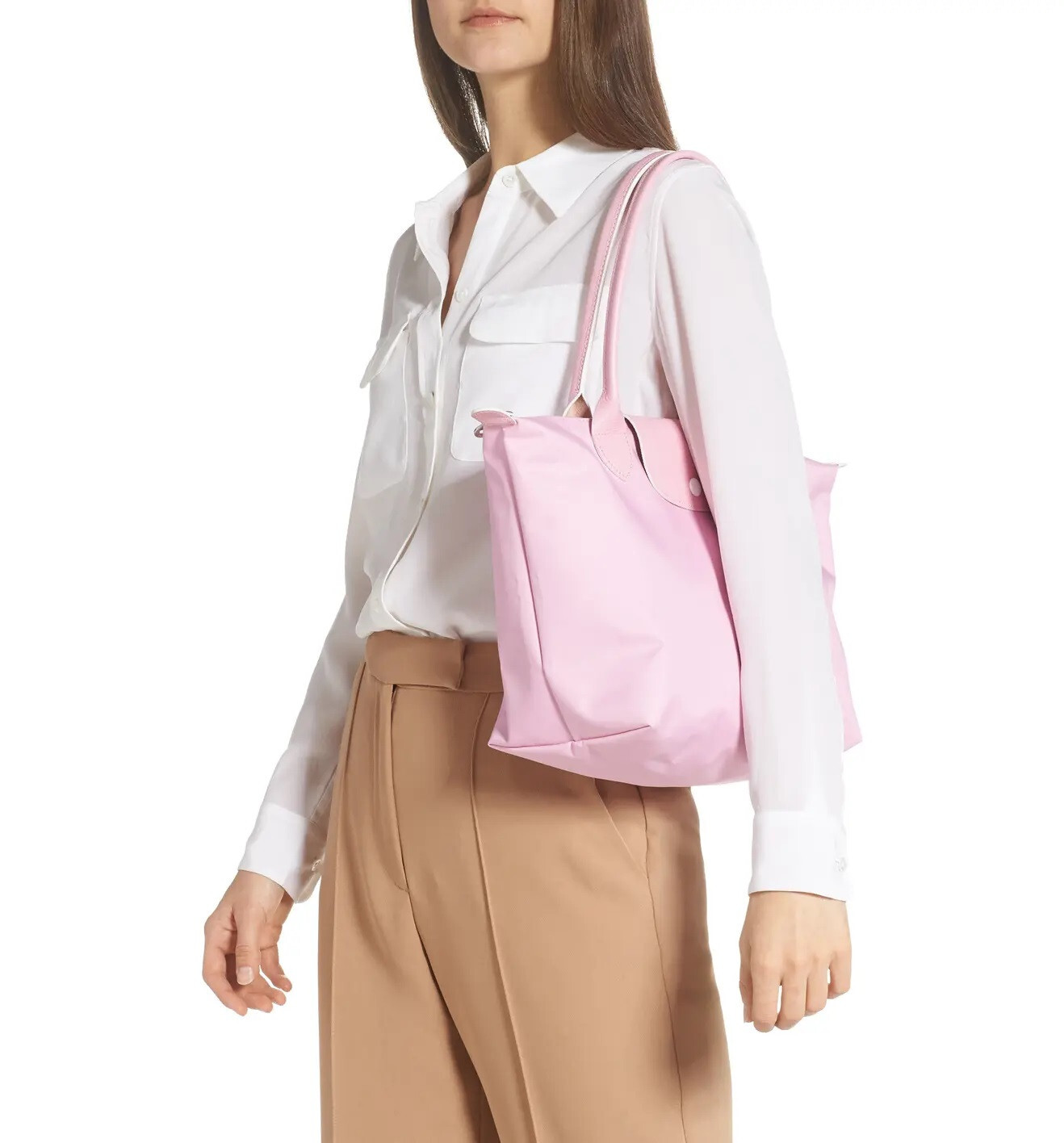 NWT Longchamp Le Pliage Medium Small Recycled Nylon Shoulder Tote PINK