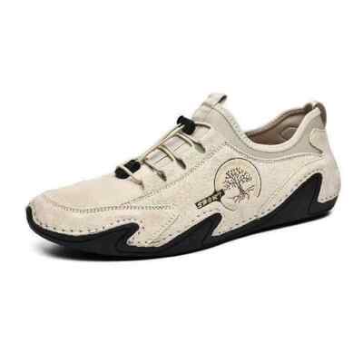 Mocassini ginnastica lacci polacchine scarpe uomo beige pelle