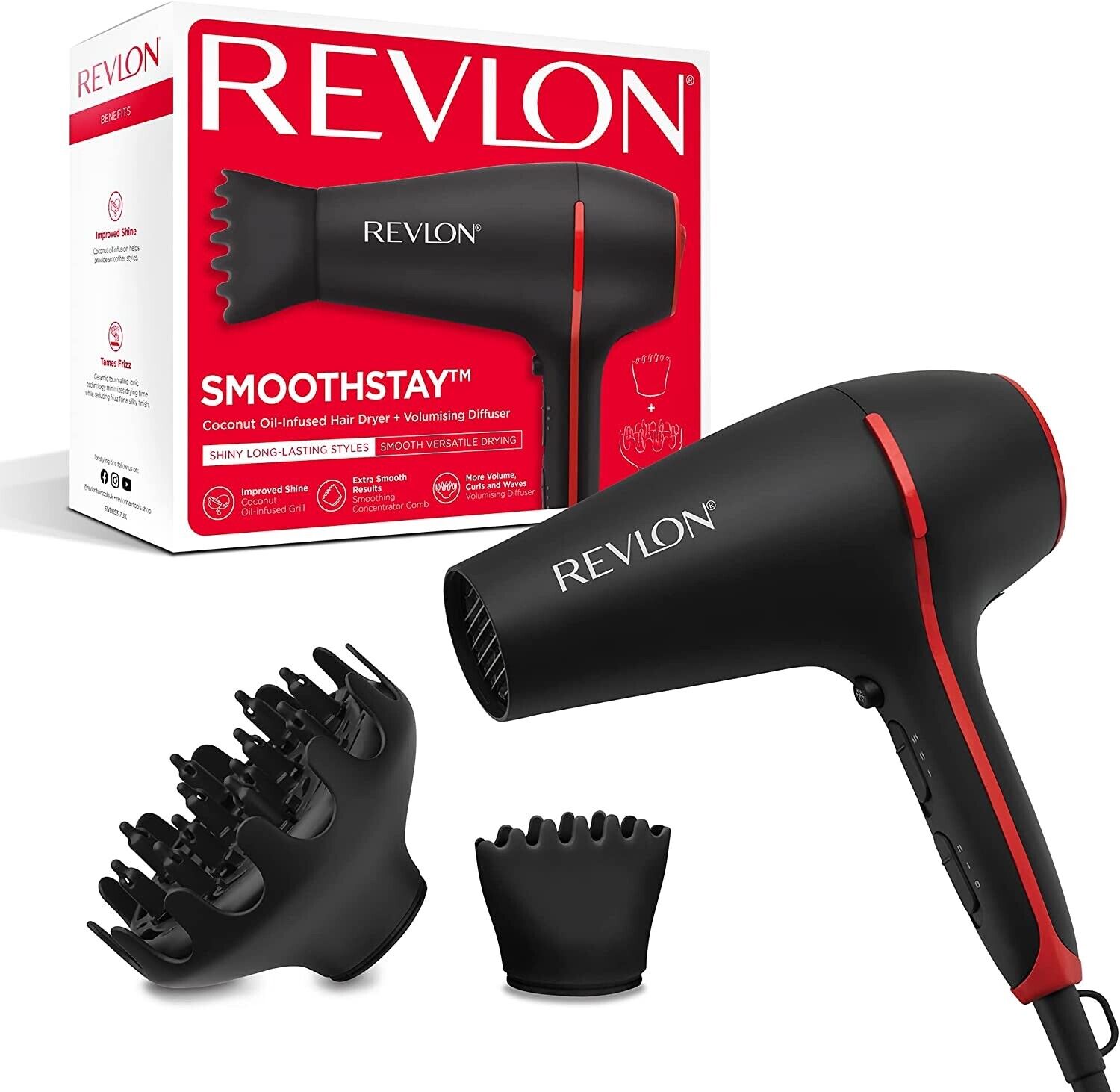 Revlon Coconut Oil-Infused Hair Dryer 2000 watts Diffuser & Concentrator  Comb | eBay