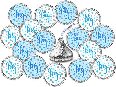 324 Its a Boy Blue Kisses Labels For Baby Shower