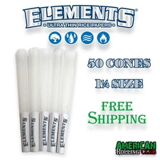 ELEMENTS CONES 1 1/4 SIZE 50 PACK UNBLEACHED CIGARETTE PAPERS~CRUSH PROF BOX