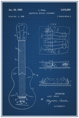 Les Paul Electric Guitar Pickup Sketch Poster 12x18