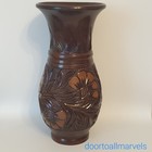 VTG KOROND Hand Carved Ceramic Vase Signed Transylvania Pottery Rustic 11"