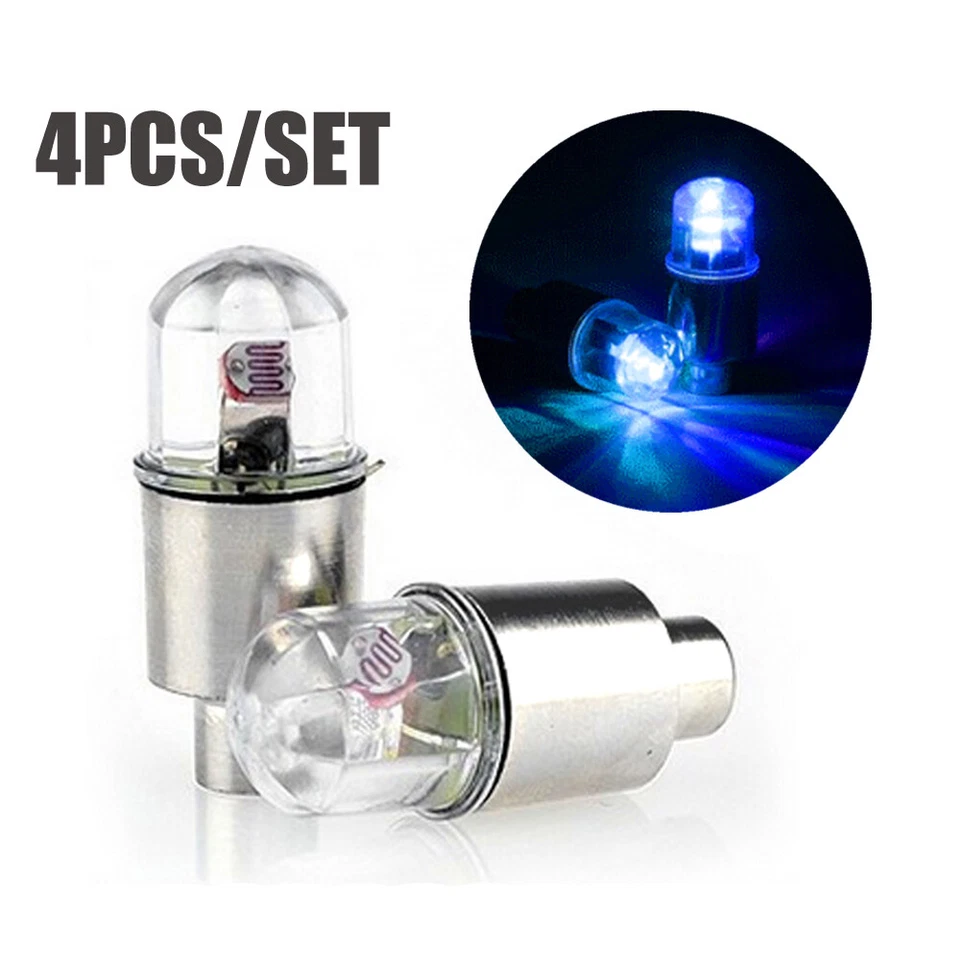 4x Tapas de luz LED azules para vástago de válvula de aire de neumático de rueda de automóvil Accesorios de cubierta Foto 4 de 4