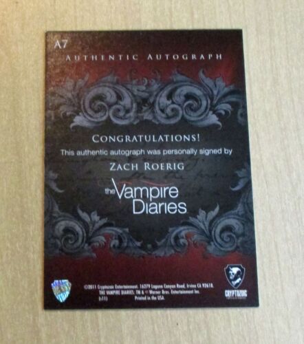 2012 Cryptozoic Vampire Diaries Season 1 autograph Zach Roerig as MATT A7 - Picture 2 of 2