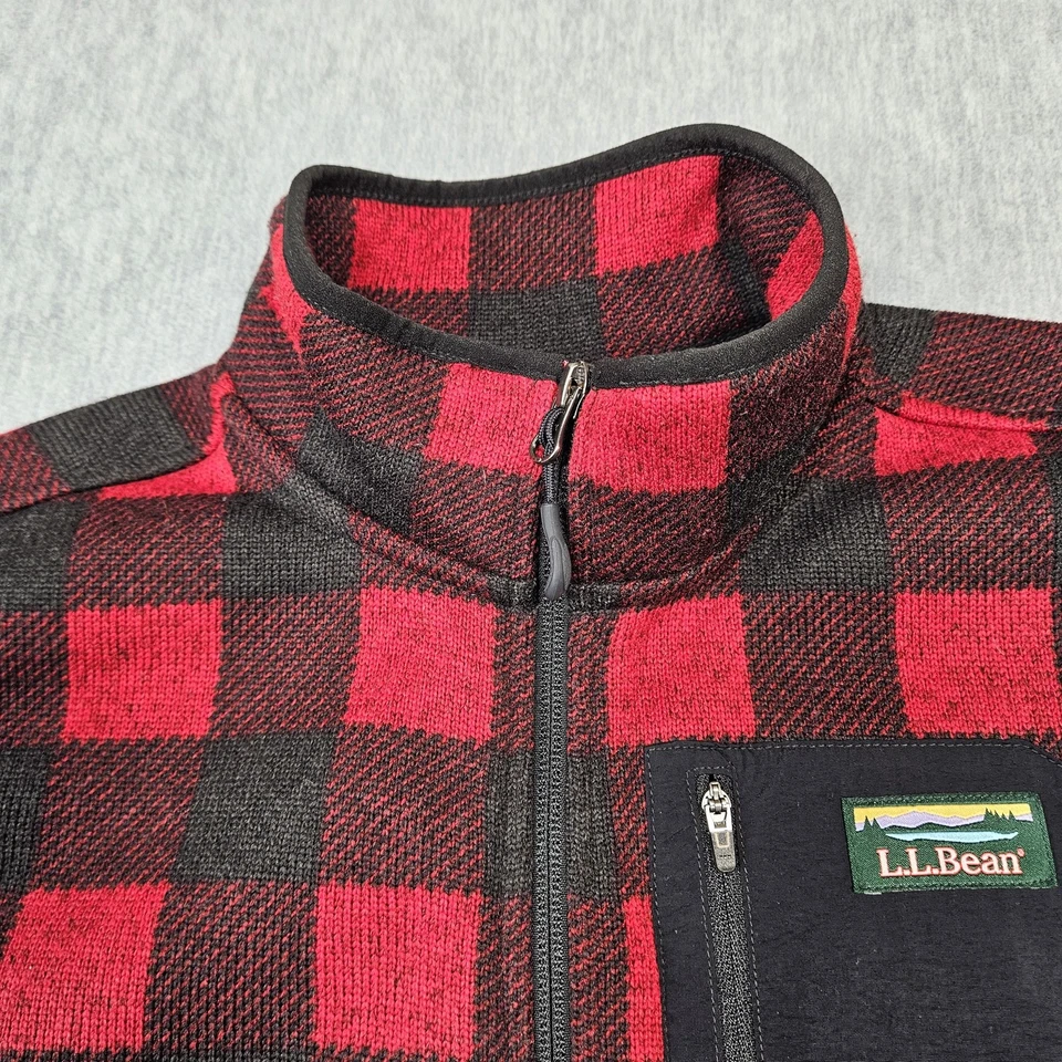 Chaleco LL Bean Mujer Grande Rojo Negro Búfalo Cuadros Vellón Cremallera Completa Cuello Soporte Foto 3 de 4