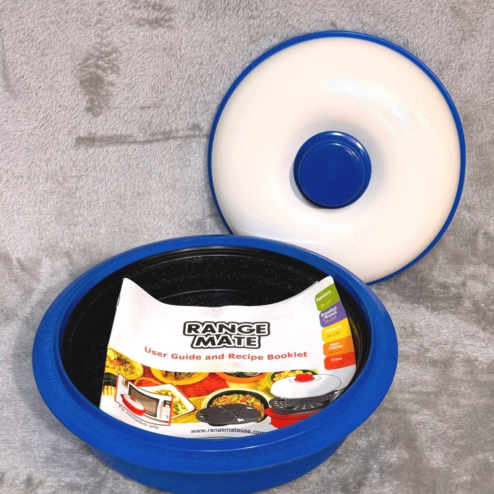 Range Mate Microwave Cooker Blue & White With Lid & Recipe Booklet EUC