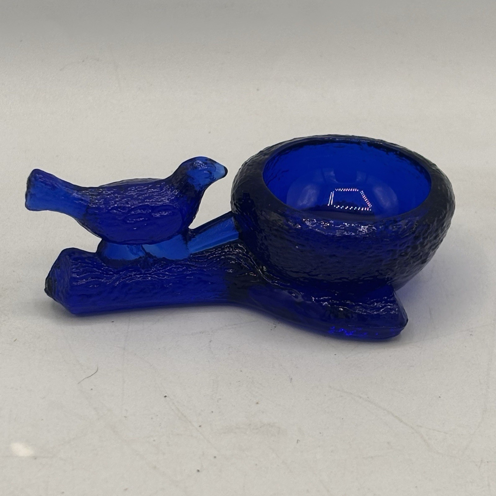 Mosser Art Glass Cobalt Blue Bird w/ Nest Open Salt