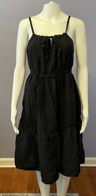 120 Lino Black Linen Dress Keyhole Tie Sleeveless Womens US 8 44 It