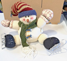 Fabric Plush Country Sitting Snowman Ice Skat...