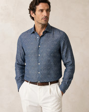  1000 KITON Men's Cotton / Linen Long Sleeve Button-Up Shirt - Dark Blue - XL
