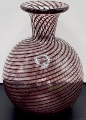 Vintage 4  Vetreria La Fenice Murano Glass Burgundy /Brown Striped Vase