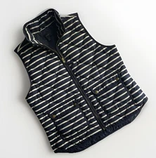 J Crew Women's Puffer Vest Navy Blue and White Striped Down Quilted Full Zip LG