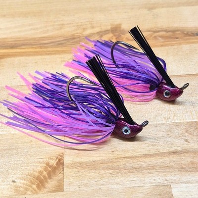 Weedless Bass Swim Jigs: Tequila Sunrise w/ 3D Eyes, 2 Pack-Hand Made