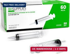 BH Supplies 60mL Syringe Catheter Tip Sterile with Caps - No Needle - Sterile,