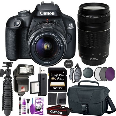 Canon EOS 4000D DSLR Camera & EF-S 18-55 mm f/3.5-5.6 IS III Lens + 75-300mm