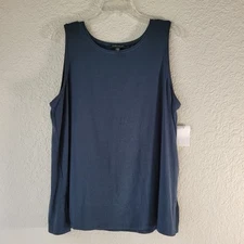 Eileen Fisher Women's Blue Tencel Scoop Neck Sleeveless Short Tank Top Large.