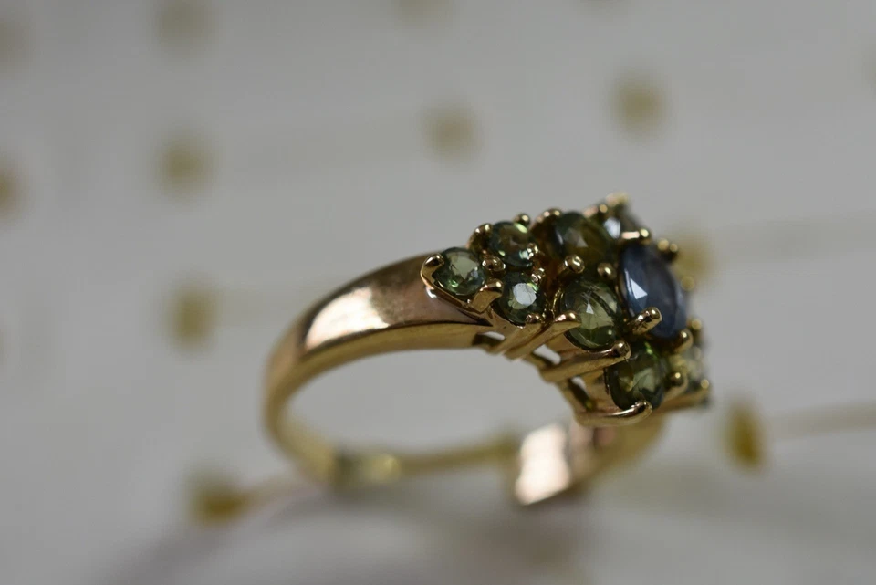 Anillo Gems Tv Oro Amarillo 9ct Zafiro Azul y Verde Talla N Foto 3 de 4