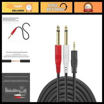 25ft 1/8'' Male to Dual 1/4'' Mono Audio Cable, Gold Plated Y Splitter Cord, Durab