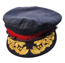 Vintage US Military Cap Dark Blue Hat 7 1/2 Made in USA Anchor Buttons Oak Leaf