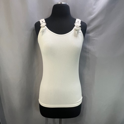 Suzette Collection Ribbed Tank Top Womens M White Stretch Metal Buckle Straps