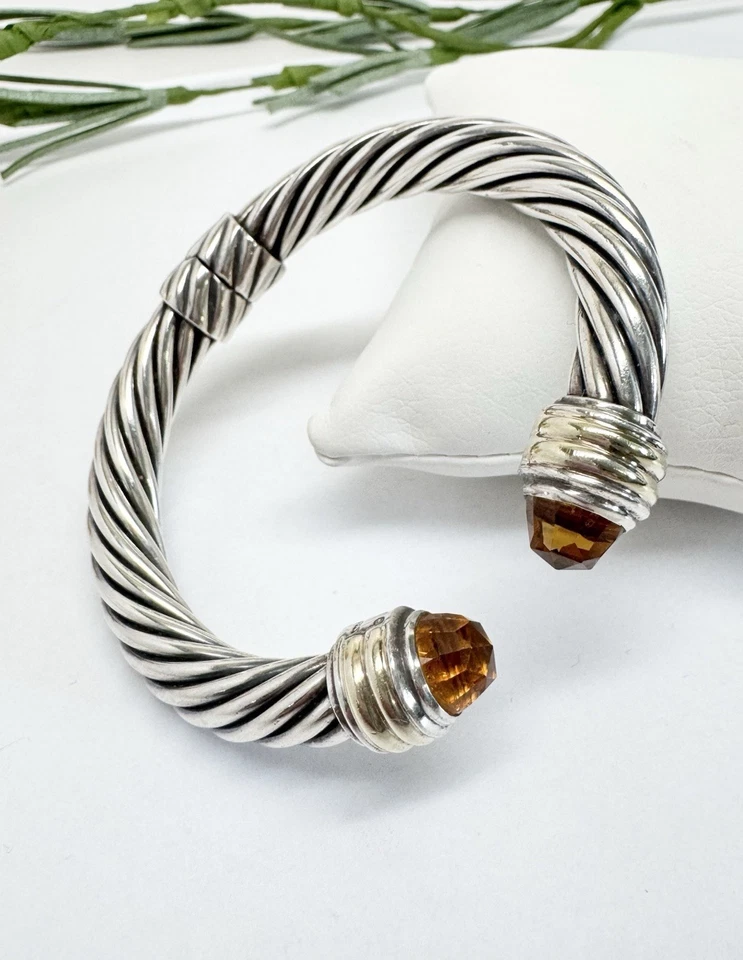 Auténtico Brazalete David Yurman 10mm Bisagras Distintivo Cable 14KG Oro Citrino RARO Foto 2 de 4
