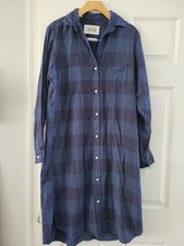 Grayson Womans Plaid shirt Dress Midi Blue Cotton size Small Coastal Oversized