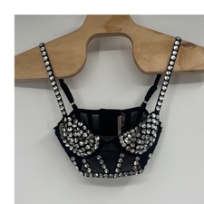 For Love Lemons Victorias Secret Jewel Beaded Bustier Bra Black Sz XXS NWT