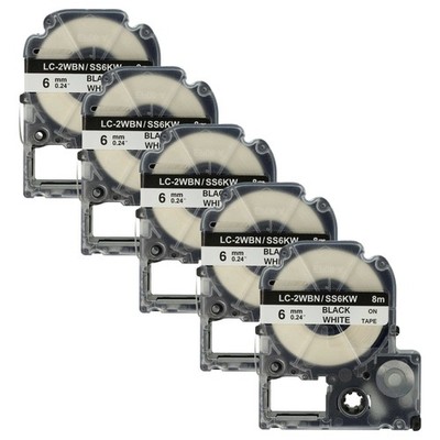 5x Schriftband für Epson LabelWorks LW-1000P LW-400 LW-300 Schwarz/Weiß 6mm 8m