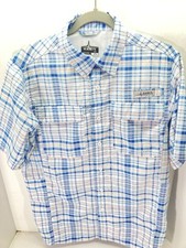 Habit Coastal Villa Fishing Shirt Men Size Small Blue Plaid Short Sleeve Button