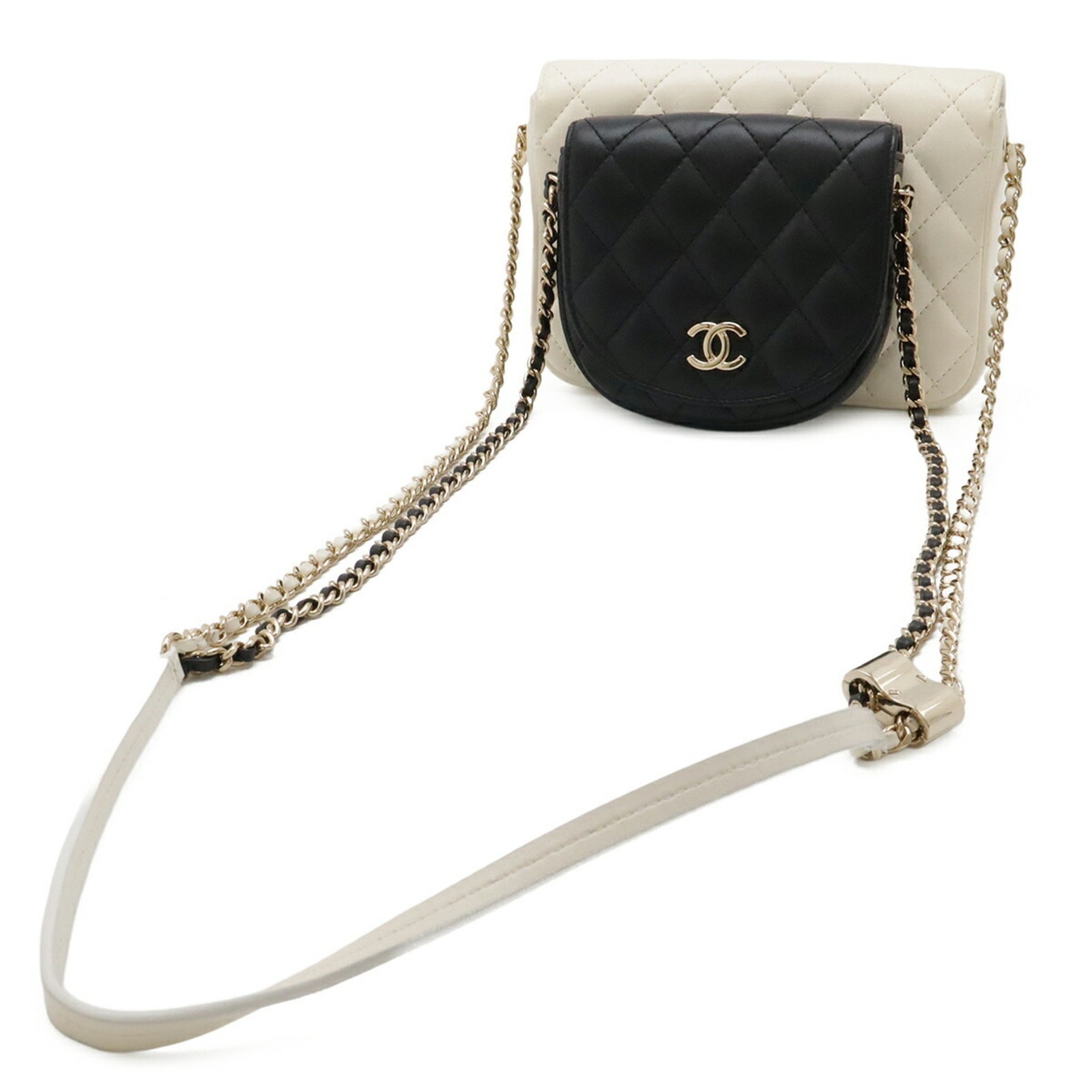 CHANEL Matelassé Side Pack Chain Shoulder Twin Bag Pouch Leather I... GZl1hivg image 3