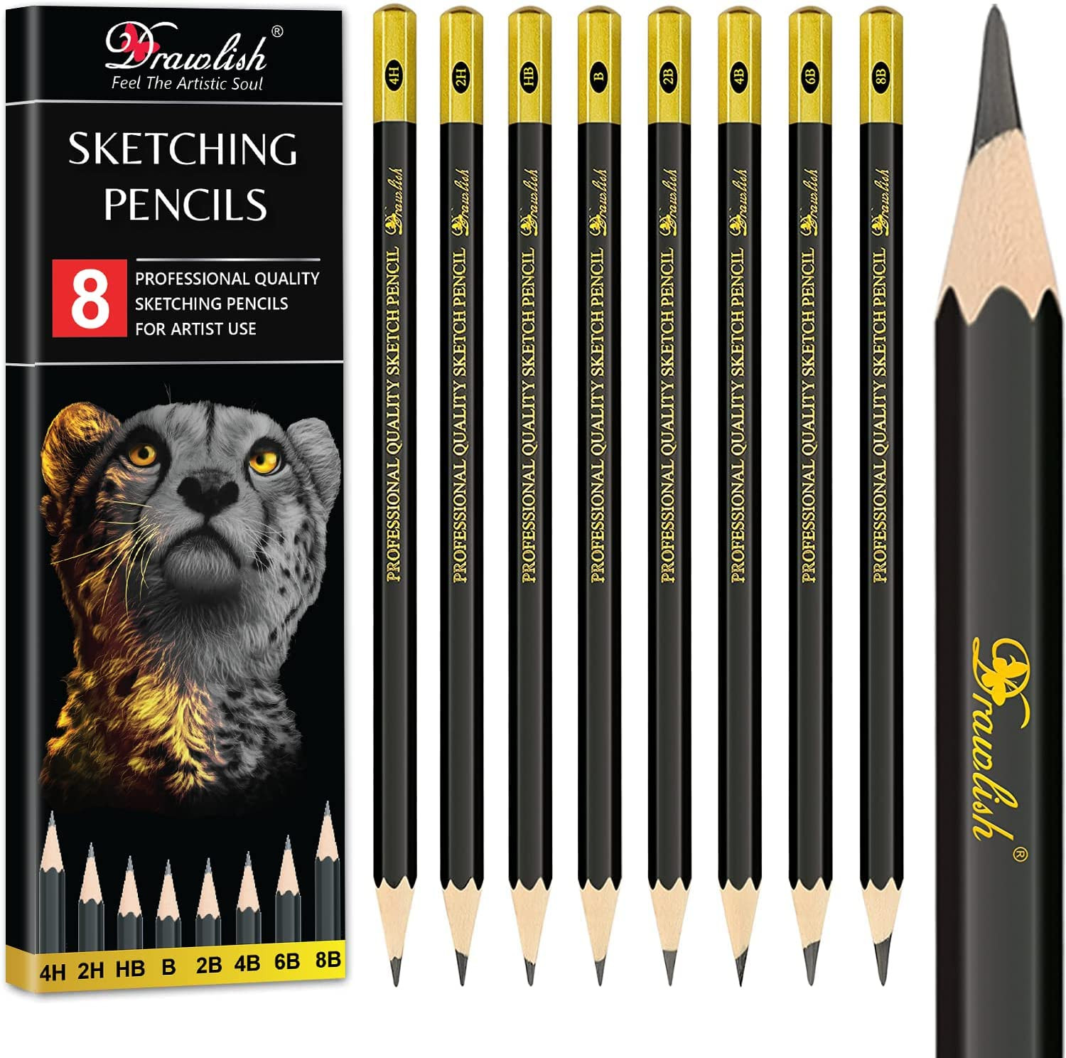 Drawing Pencil Set 8 Pack B–4H Graphite Sketching Shading Art Pencils for Beginn