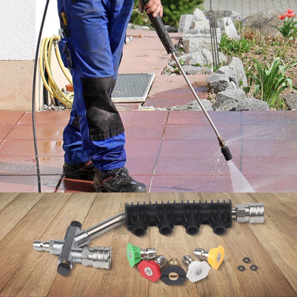 Hourleey Hochdruckreiniger-Verlängerungsstab Mit 6 Düsen – 4000 PSI, 15 Zoll, 30/90/120° Gebogen, Für Auto & Garten
