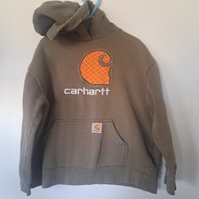 Carhartt Sweatshirt Youth Medium 8/10 BrownHoodie Pullover Orange White Logo
