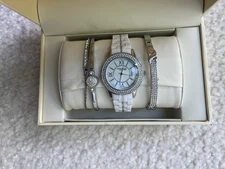 Excellent - Anne Klein New York 12/2299SVST S-Steel Ceramic Watch Bangle Set
