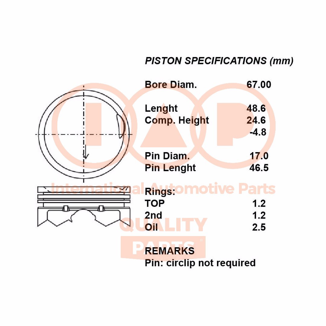 Complete Piston Series 100-07092 IAP QUALITY PARTS for Hyundai - Standard