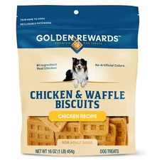 Golden Rewards Chicken & Waffle Biscuits Treats for Dogs, 16 oz Bag