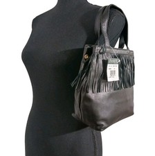 DANIER Fringe Leather Satchel Bag Black NWT